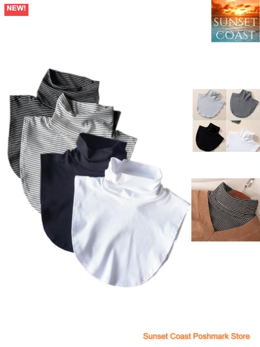 Womens 4pc Turtleneck Dickey Collar Mock Neck Half Top Cotton Spandex Layering